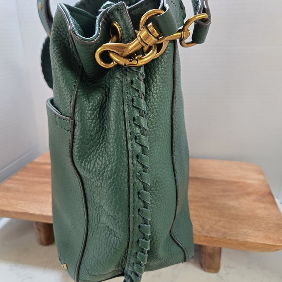 American Leather Co Green Pebbled Leather Crossbody Shoulder Bag Whipstitch... - Picture 7 of 16